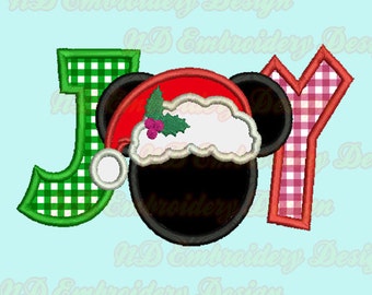JOY Mickey Applique Design, Santa claus Christmas Machine Embroidery, ms-122