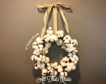 Mini Cotton Wreath, Cotton Wreath, Farmhouse Decor, Cotton Stems, Cotton Decor, Rustic Home Decor, Wreaths, Wall Decor, Rustic Wall Decor