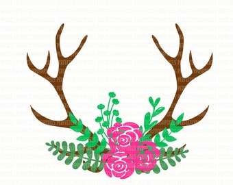 Antler floral swag svg silhouette cameo cricut design space cut file clip art floral Deer Antlers Hunting SVG Cutting File