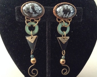 Boho Mixed Metal Snowflake Jasper Pierced Earrings