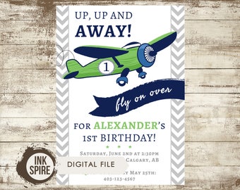 Airplane Birthday Invitation, Plane Birthday, Airplane Party, Aviation Birthday Invitation, Boy First Birthday Invitation, DIGITAL FILE