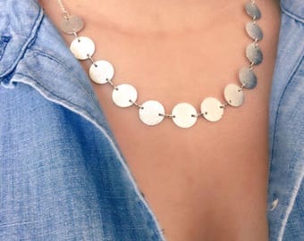 Satin Sparkly Silver Coin Necklace