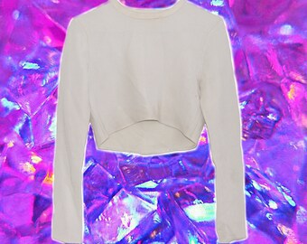 Vintage Cropped Long Sleeve Cream Knit Top