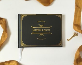 Real Foil Wedding Guest Book - Art Deco Guest Book, Art Deco Wedding, Black Guest Book, Black Gold Wedding, Gold Foil Wedding Guest Book