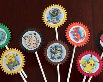 Pokemon Cupcake Toppers (8), Pokemon Birthday Party, Pokemon Cake Toppers, Pokemon