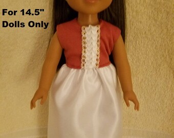 Dixie-crafted Elegant Burgundy/White Dress to fit 14.5" Dolls including those from the American Girl Doll Clothes Co