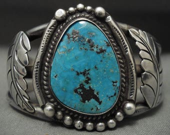 Old Morenci Turquoise Vintage Navajo 'Mirrored Turquoise' Silver Bracelet