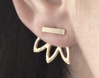 Double sided earrings - Silver earrings - Silver Bar - Silver Leaves - Christmas Gift - Sister - Friend Gift
