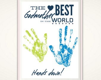 Godmother Gifts - Personalized Gift for Godmother, INSTANT Download DIY Handprint Art, Baptism Gift, Christening Gift, Godparent Gift, PDF