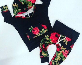 baby girl outfit / baby girl clothes / floral / floral print / red / toddler girl clothes / valentines day outfit / baby clothing / newborn