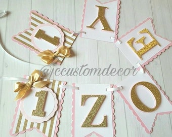 Pink Gold Girl Birthday Banner-One Gold Pink Banner-Pink Gold Banner-Pink Gold One Banner-One Pink Gold Banner-Pink Gold First Birthday