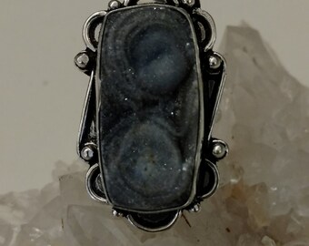 Conchine Agate Druzy Ring, Size 7