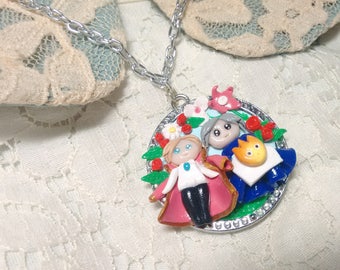 Howl's Moving Castle necklace/ Howl, Sophie and Calcifer charm necklace/ Studio ghibli necklace/ Handmade cameo