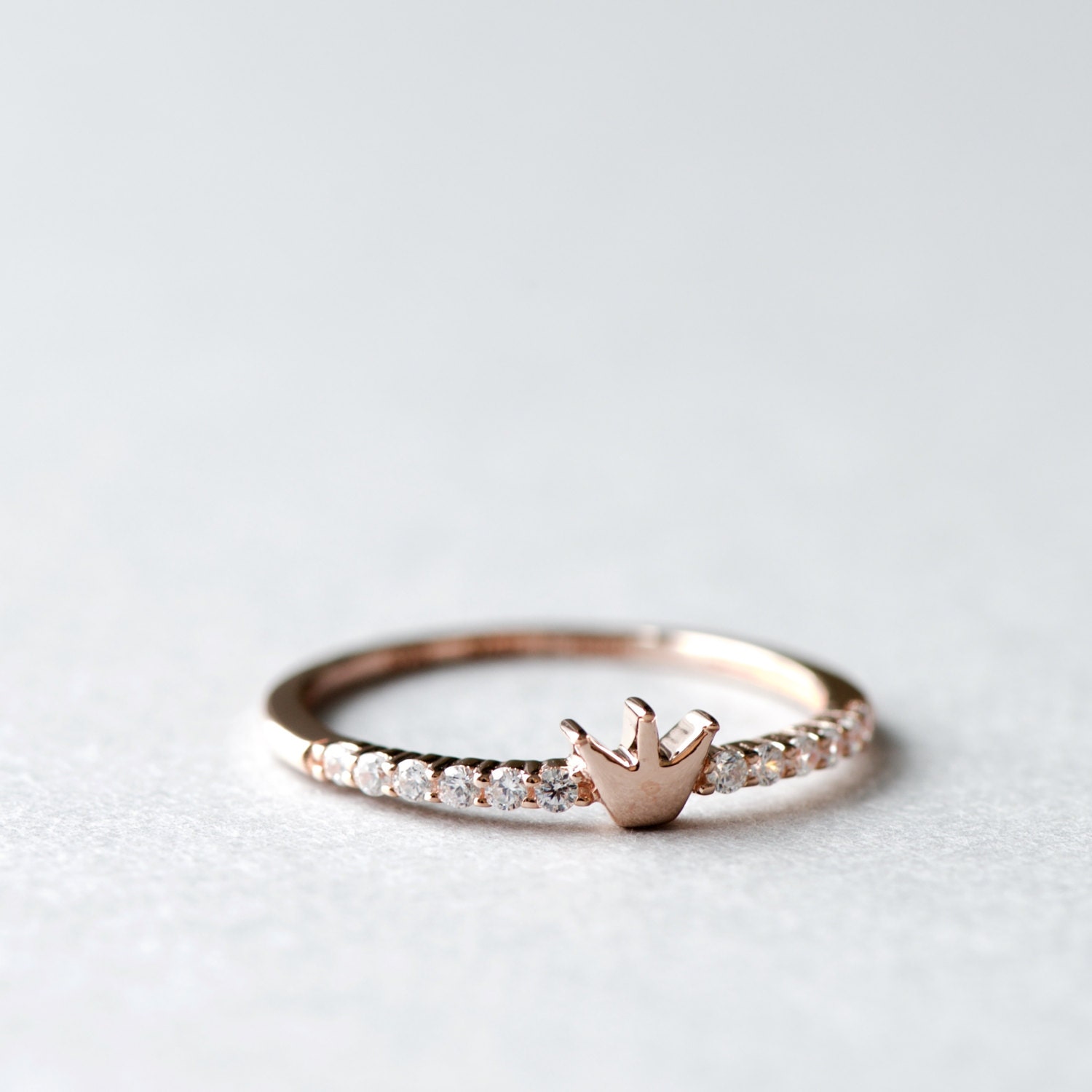Rose Gold Crown Ring Cubic Zirconia Sterling Silver Base