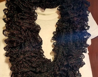 Customizable ruffled infinity scarf in metallic black!