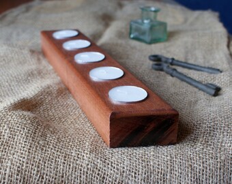 Red Wood Candle Holders - 5 Tea Lights - Minimalist Design Candle Holder