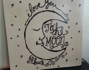I Love You To The Moon and Back Wood Sign Distressed Rustic Extra Large Wood Sign Primitive Anniversary Valentines Day Gift Nursery Decor