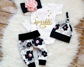 Born to Sparkle Baby Girl Coming Home Outfit Newborn Baby Girl Outfit Photo Prop Take Home Outfit Baby Shower Gift New Baby Gift