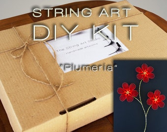 String art kit DIY "Plumeria", with all needed materials, instructions & pattern included! String art DIY kit | String art flowers pattern.