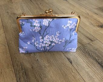 Cherry blossom bag, floral bag, floral clutch, cherry blossom print, cherry blossom gift, kiss lock clutch