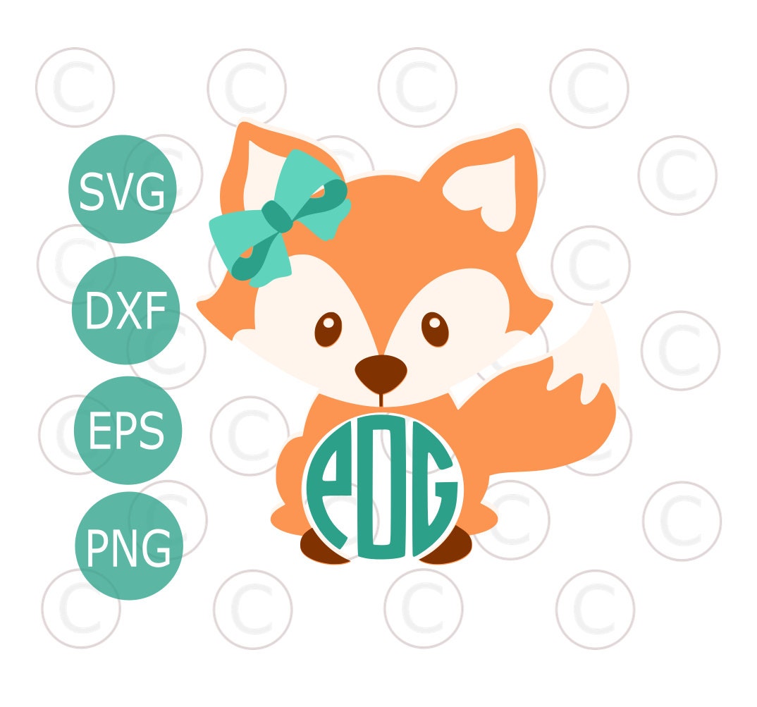Circle Monogram Baby Fox SVG & DXF Cutting Files Cute Fox Png