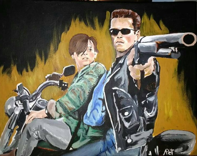 Acrylic painting, painting on canvas, terminator, judgment day, Arnie, small painting, fanart, art, ready to ship, free shipping within US