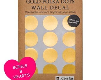 Gold Wall Decal Dots (218 Decals& free 8 Hearts),Removable Gold Wall Decor - 2" With Gift Box Stickers for Kids Room,Nursery Room or Window