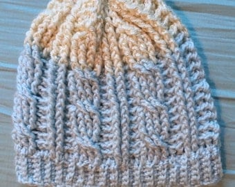 Blue and Cream Cabled Beanie