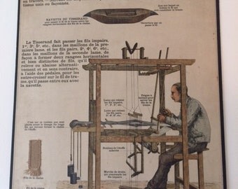 Antique school chart - French - home decor - Le Tissage - school poster - rare - Deyrolle