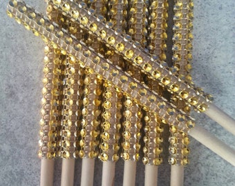 13- 5 1/2" Rhinestone bling Gold diamond mesh candy apple sticks, cake pop, cake and candy supplies, skewers, bling sticks, candy apples
