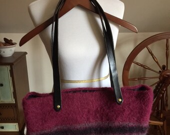 Hand-knit Felted Bag w/ Leather Straps
