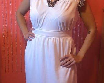 Vintage 70's white dress extra large/cap sleeve dress
