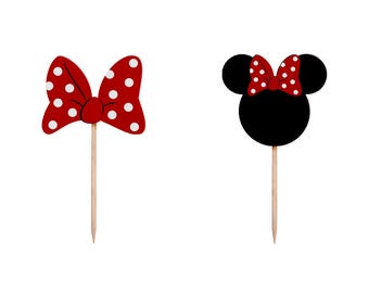 Minnie Mouse Cupcake Toppers, Minnie Mouse Toppers, Minnie Cupcake Toppers, Minnie Food Picks, Minnie Birthday, Minnie Party