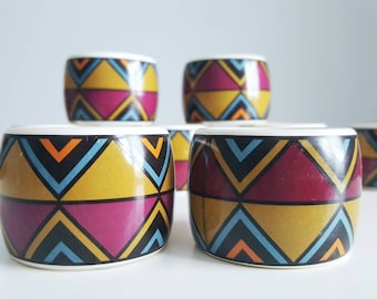 Set of 8 porcelain retro geometric napkin rings
