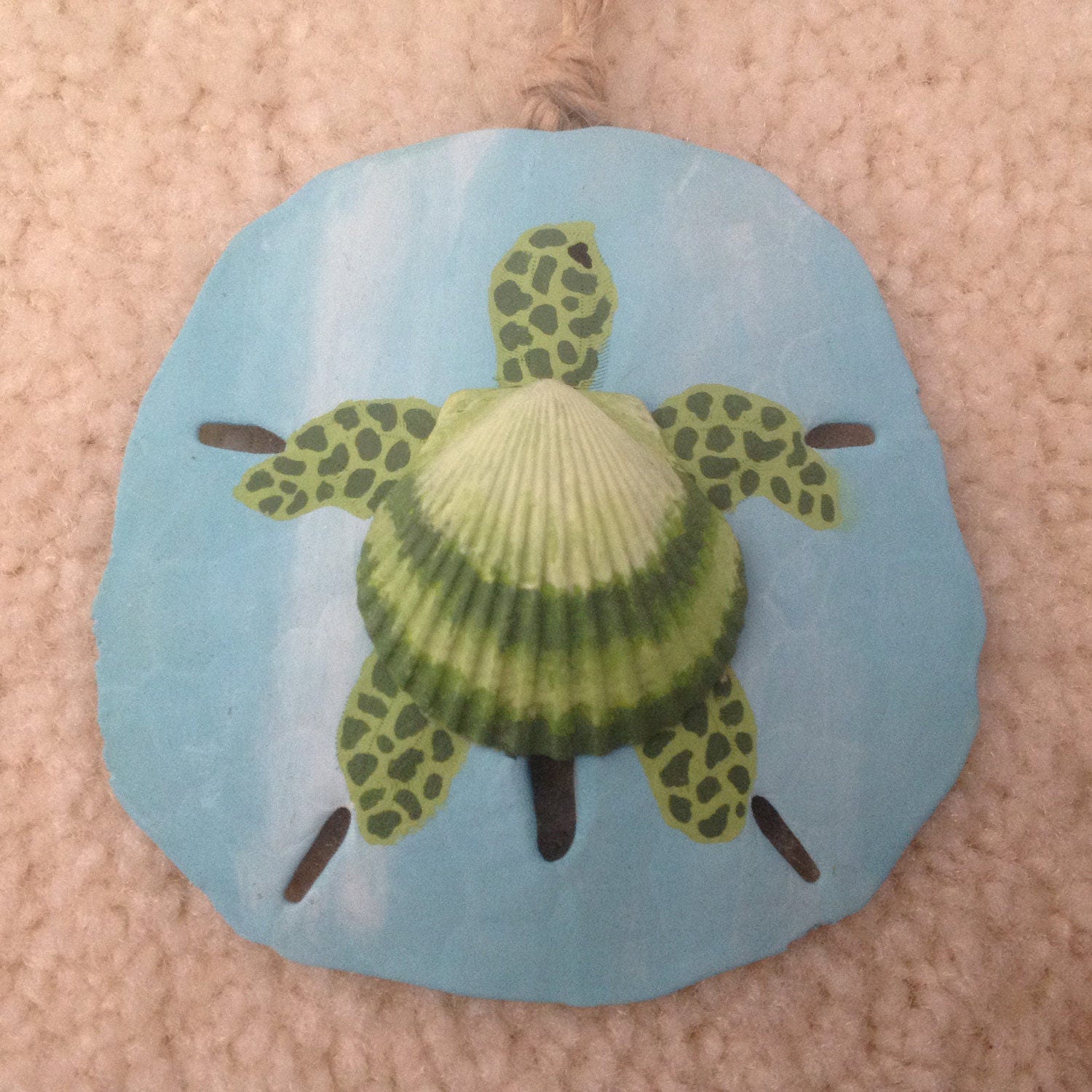 Sea Turtle Honu Hand Painted Sand Dollar Ornament Beach