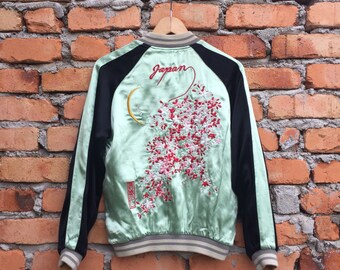 Vintage Reversible Japanese SUKAJAN floral Sakura rayon jacket