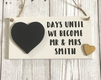 Wedding Countdown Plaque ~ Engagement Gift ~ Chalkboard Wedding Countdown ~ Wedding Countdown Sign ~ Bridal Shower ~ Wall Art & Home Decor