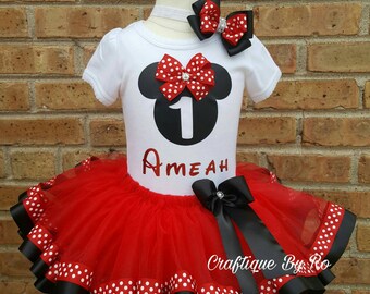 Minnie Mouse Tutu Set - Minnie Mouse Theme Tutu Set - Minnie Ribbon Tutu - Minnie Mouse Birthday Outfit - Minnie Mouse Birthday Tutu