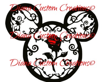 Mickey Head with Beauty and the Beast rose Cricut and Silhouette
