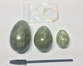 Yoni Egg Vagina Wellness Jade or Rose Quartz Yoni Egg Kegel Egg, Drilled Hole, Wellness Stone, Set of 3, for Women, Pelvic Yoni Egg