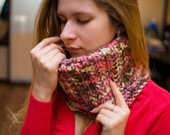 Bulky knit scarf Women's snood Handmade Snood Knit scarf Multicolor scarf Knitting handmade accessories