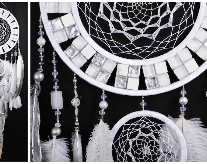 Snow Dreamcatcher White mosaic Dream Catcher Large Dreamcatcher New Dream сatcher gift idea cat's-eye dreamcatcher boho dreamcatcher gift