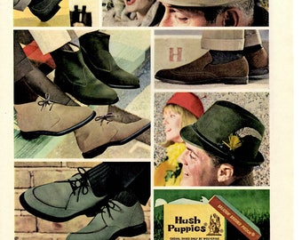 1964 Hush Puppies vintage magazine shoe ad cute dog 1705