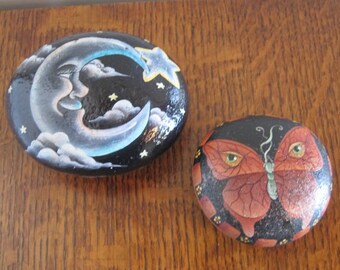 Painted Rocks, Yard Art Painted Rocks, Set of 2 Painted Rocks