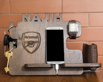 Personalized Arsenal docking station - iPhone charging stand, gift idea - Mens charging dock