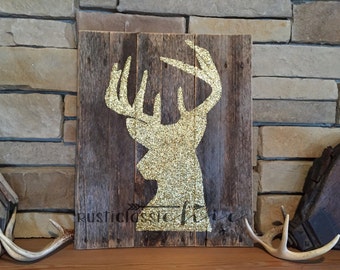 Rustic Home Decor - Deer Head - Farmhouse Chic - Antlers - Country Décor - Husband Gift - Glitter Gift - Wood Pallet Sign - Antler Nursery