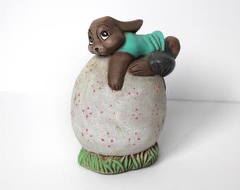 Vintage Ceramic Rabbit on an Egg Bank