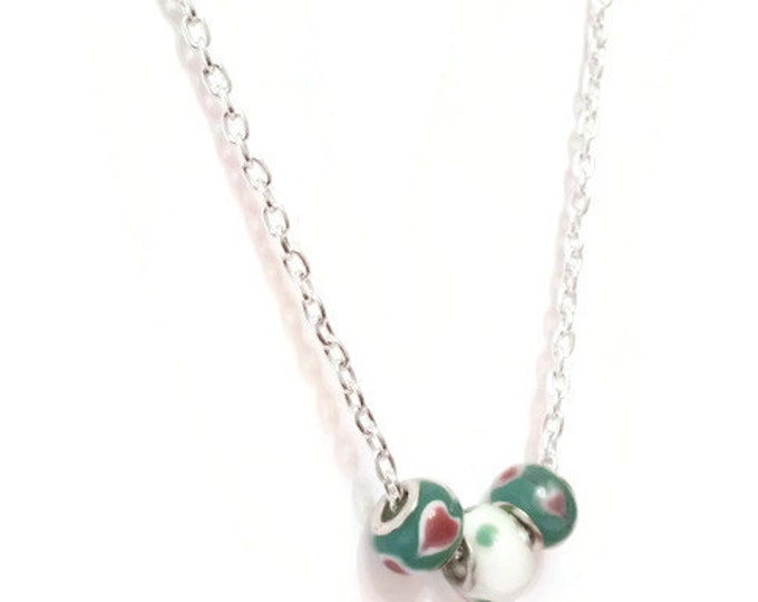 Clearance- Murano Glass Bead Pandora - Style Necklace, Heart Necklace, Valentine's Day, Unique Birthday Gift, Gift for Her