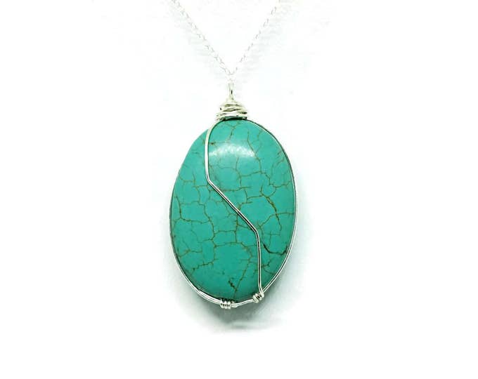 Sterling Silver Wrapped Turquoise Pendant, December Birthstone, Turquoise Necklace, Throat Chakra Necklace