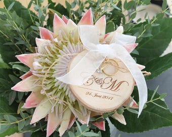 personalized RING top/RING pillow in wood with initials and date